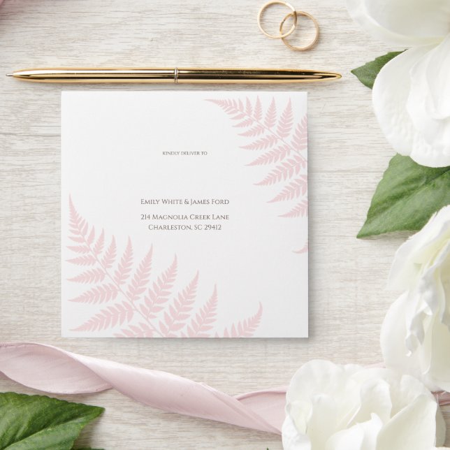 Blush Pink Fern Addressed Square Wedding Envelope (Wedding)
