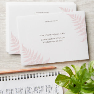 Blush Pink Fern Addressed Wedding Invitation Envelope