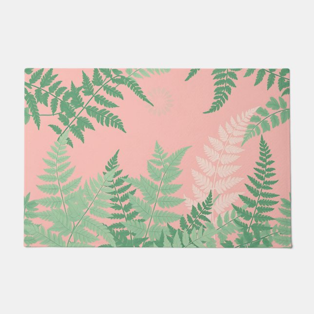 Blush Pink Fern Leaf Botanical Sage Green Modern  Doormat (Front)