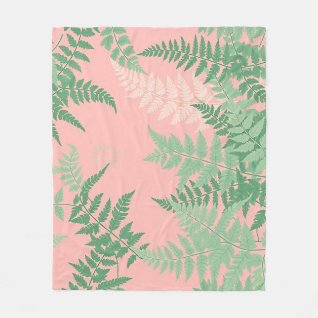 Blush Pink Fern Leaf Botanical Sage Green Modern  Fleece Blanket (Front)