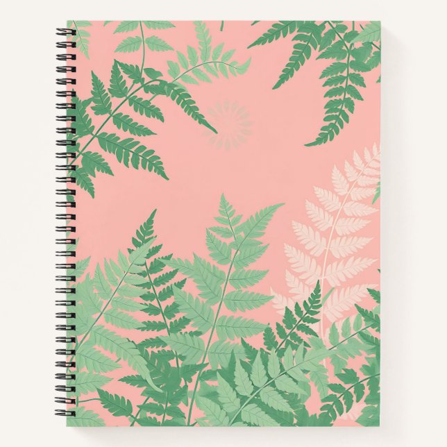 Blush Pink Fern Leaf Botanical Sage Green Modern  Notebook (Front)