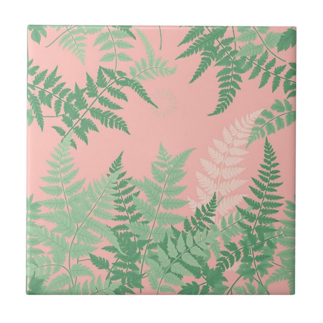 Blush Pink Fern Leaf Botanical Sage Green Modern  Tile (Front)