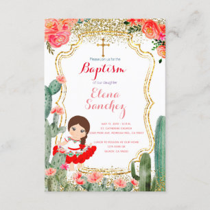 Blush Pink Fiesta Girl Baptism Christening Invitation