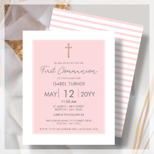 Blush Pink First Communion Budget Invitation