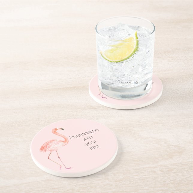 Blush Pink Flamingo Personalised   Coaster (Side)