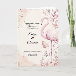 Blush Pink Flamingo Watercolor Gold Wedding Card