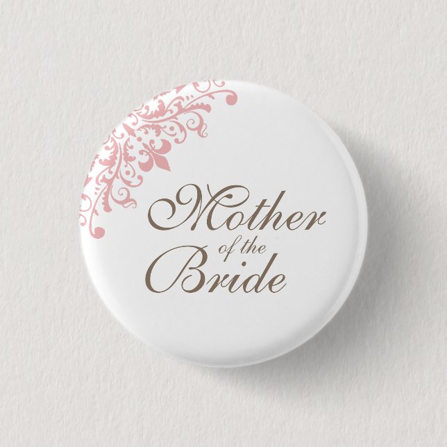 Blush Pink Fleur de Lis Script Mother of the Bride 3 Cm Round Badge (Front)