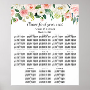 Blush Pink Floral 13 Tables Wedding Seating Chart