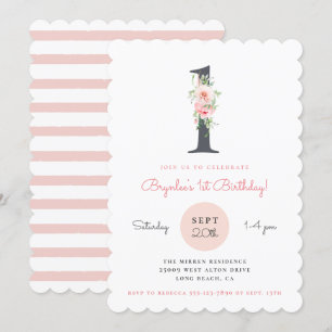 Blush Pink Floral 1st Birthday Invitation