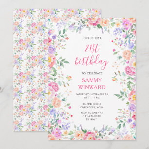 Blush Pink Floral 21st Birthday Wildflower Party Invitation