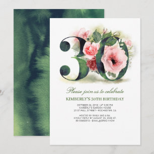 Blush Pink Floral 30th Birthday Party Invitation