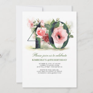 Blush Pink Floral 40th Birthday Party Invitation
