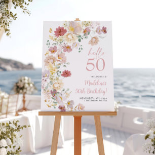 Blush Pink Floral 50th Birthday Welcome Poster