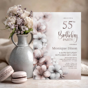 Blush Pink Floral 55th Birthday Party Invitation