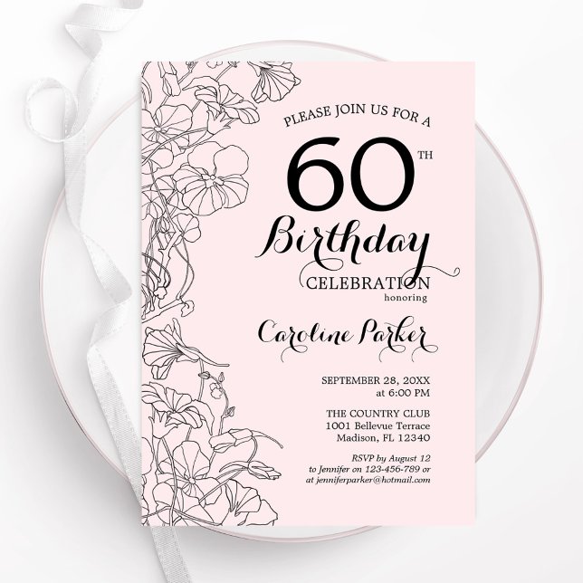 Blush Pink Floral 60th Birthday Party Invitation (Creator Uploaded)