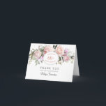 Blush Pink Floral 60th Birthday Thank You<br><div class="desc">A beautiful and elegant thank you card designed especially for a 60th birthday party. It features a large floral spray of pink roses, white hydrangeas and sage green leaves. A white oval is placed in the centre with the person's name, 60th, and birthday celebration. Two lines are provided for a...</div>