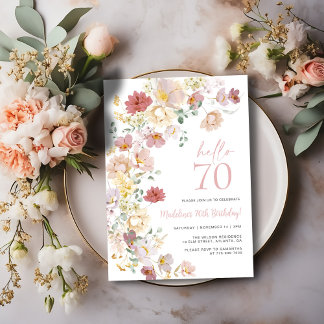 Blush Pink Floral 70th Birthday Invitation
