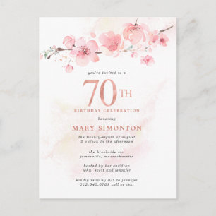 Blush Pink Floral 70th Birthday Invitation Postcard