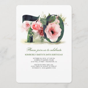 Blush Pink Floral 70th Birthday Party Invitation