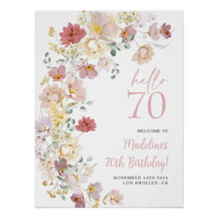 Blush Pink Floral 70th Birthday Welcome Poster