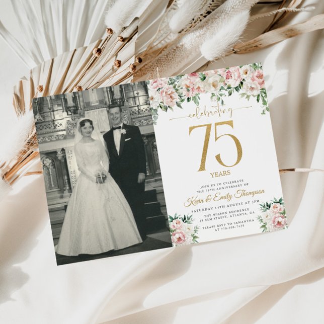 Blush Pink Floral 75th Anniversary  Invitation (Creator Uploaded)