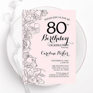 Blush Pink Floral 80th Birthday Party Invitation
