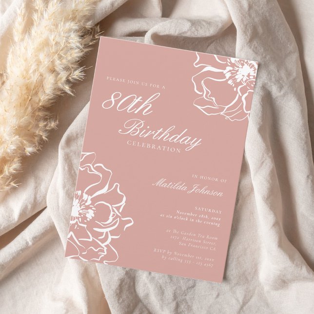 Blush Pink Floral 80th Birthday Party Invitation (Blush Pink Floral 80th Birthday Party Invitation)