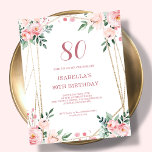 Blush Pink Floral 80th Budget Birthday Invitation<br><div class="desc">Looking for an affordable and charming invitation for your upcoming 80th birthday bash? Look no further than our blush pink floral paper invitation! With a lovely design featuring delicate blush pink flowers on a clean white background and an elegant font, this customisable invitation is sure to set the perfect tone...</div>
