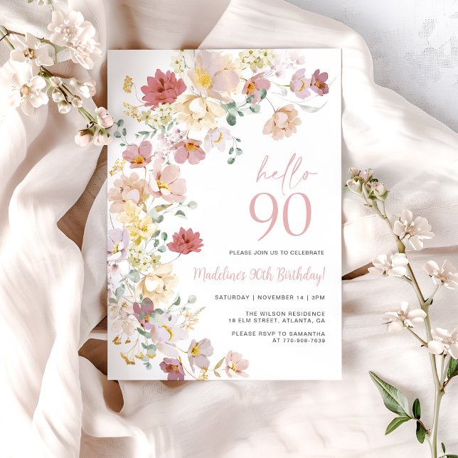 Blush Pink Floral 90th Birthday Invitation (Creator Uploaded)