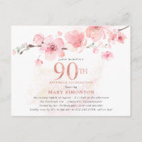 Blush Pink Floral 90th Birthday