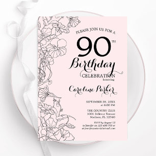 Blush Pink Floral 90th Birthday Party Invitation
