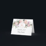 Blush Pink Floral 90th Birthday Thank You<br><div class="desc">A beautiful and elegant thank you card designed especially for a 90th birthday party. It features a large floral spray of pink roses, white hydrangeas and sage green leaves. A white oval is placed in the centre with the person's name, 90th, and birthday celebration. Two lines are provided for a...</div>