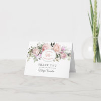 Blush Pink Floral 90th Birthday Thank You