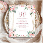 Blush Pink Floral 90th Budget Birthday Invitation<br><div class="desc">Looking for an affordable and charming invitation for your upcoming 90th birthday bash? Look no further than our blush pink floral paper invitation! With a lovely design featuring delicate blush pink flowers on a clean white background and an elegant font, this customisable invitation is sure to set the perfect tone...</div>
