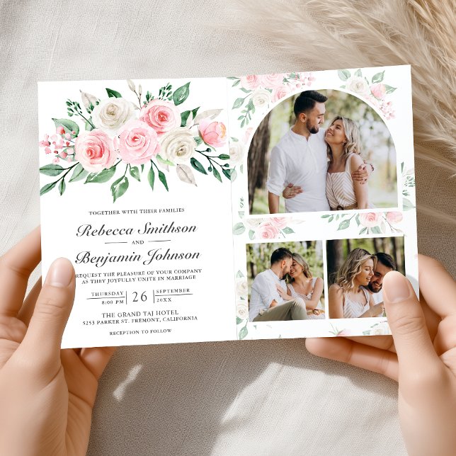 Blush Pink Floral All in One QR Code Wedding Invitation (Creator Uploaded)