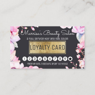 Blush Pink Floral and Black Loyalty Discount Punch Card