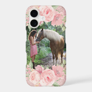 Blush Pink Floral and Glitter Pet Horse Photo
