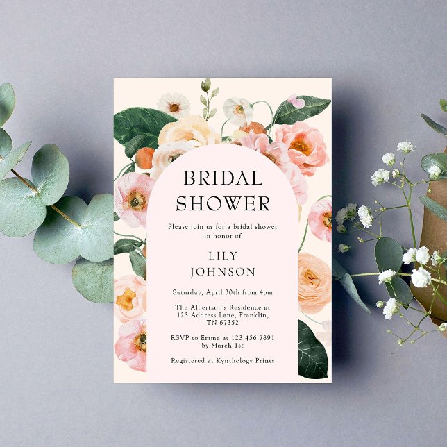 Blush Pink Floral Arch Bridal Shower Invitation (Creator Uploaded)