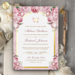 Blush Pink Floral Arch Butterfly Wedding Gold