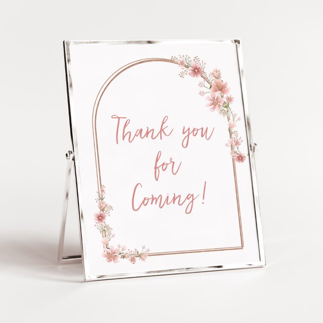 Blush Pink Floral Arch Thank you for Coming Poster (Pink Flowers Arch Baby Shower Thank you for Coming Sign)
