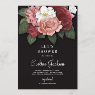 Blush Pink Floral at Black Background Invitation