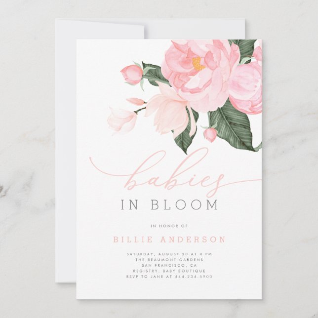 Blush Pink Floral Babies in Bloom Shower Girl Invitation (Front)