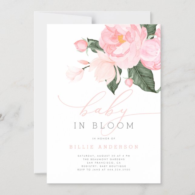 Blush Pink Floral Baby Girl in Bloom Shower Magnetic Invitation (Front)