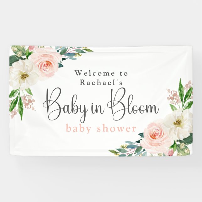 Blush Pink Floral Baby in Bloom Baby Shower Banner (Horizontal)
