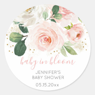 Blush Pink Floral Baby In Bloom Baby Shower Classic Round Sticker
