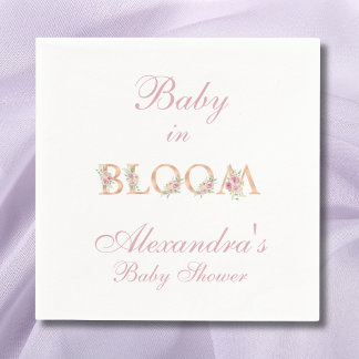 Blush Pink Floral Baby in Bloom Baby  Shower Napkin