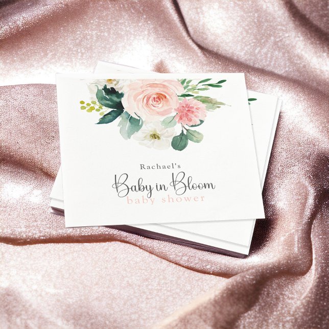 Blush Pink Floral Baby in Bloom Baby Shower Napkin (Creator Uploaded)