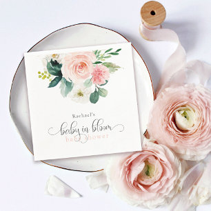 Blush Pink Floral Baby in Bloom Baby Shower Napkin