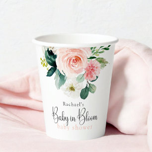 Blush Pink Floral Baby in Bloom Baby Shower Paper Cups
