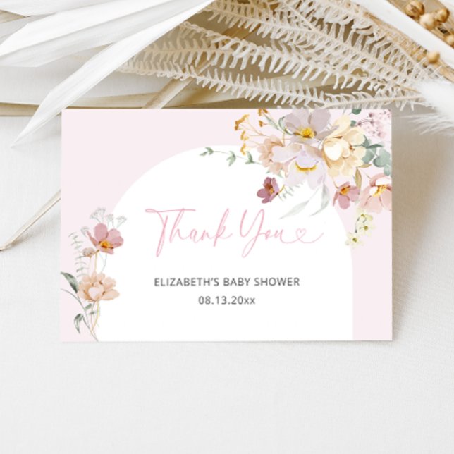 Blush Pink Floral Baby in Bloom Baby Shower Thank You Card (Creator Uploaded)